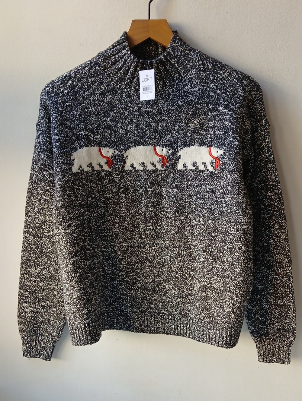 Loft Mock Neck Polar Bear Sweater Marled Women's Small NWT
